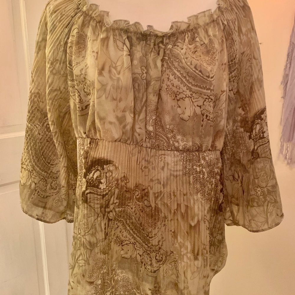 Olive green peasant blouse flare sleeves